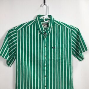 Lee Authentic Clothing mens Size M Western shirt green stripes short sleeves‎